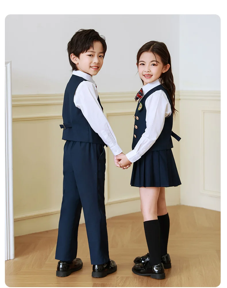 Coole Kinder-Formelle Weste für Jungen, Doppelknopf-Blazer-Weste, Mädchen-Geburtstagsfeier-Hochzeitskleidung, Kostüm in Schwarz, Grau, Königsblau – Detail 6
