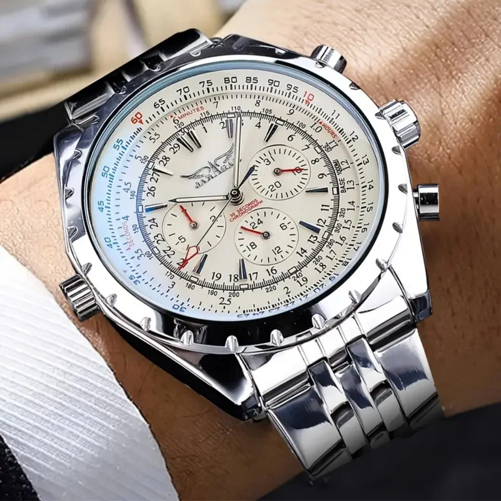 Military-Style Men's Watch, Business Style Mechanical Watch, Self-Winding Tourbillon, Skeleton Design, Stainless Steel Strap, Alloy Case, Pointer Display, Multi-Function Display, High-End Luxury Fashion Casual Versatile Stylish Social Guy Handsome Watch for Men, No Battery Needed