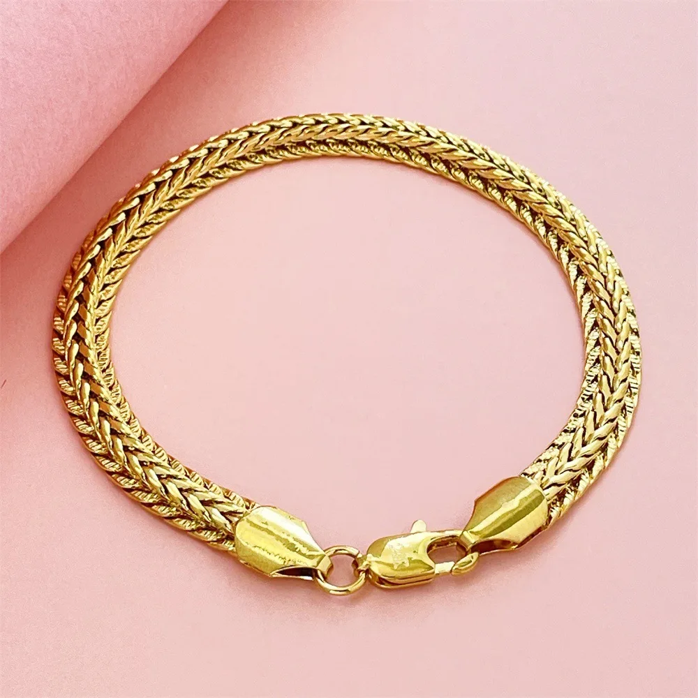 Fylia Jewelry   Men's & Women's 24K Gold AU999 6mm Dragon Bone Fishbone Bracelet - Pure gold, eye-catching 6mm design, perfect c
