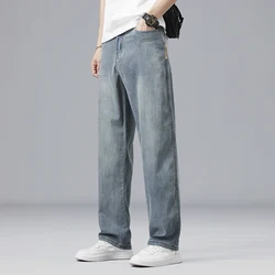 Summer Ultra-thin Lyocell Men's Jeans Drape Soft Fabric Loose Straight Casual Denim Pants Elastic Ice Silk Male Trousers