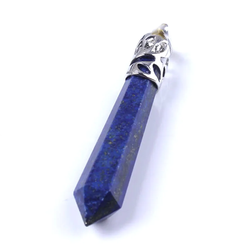 Healing Crystal Pendulums For Dowsing Divination Natural Amethyst Quartz Lapis Lazuli Hexagon Stone Pendulum Pendule Pendant