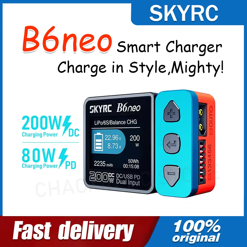 

Зарядное устройство SKYRC B6neo Smart Balance Charger для LiPo аккумуляторов, DC 200W, PD 80W, для радиоуправляемых моделей автомобилей, кораблей, лодок, самолетов