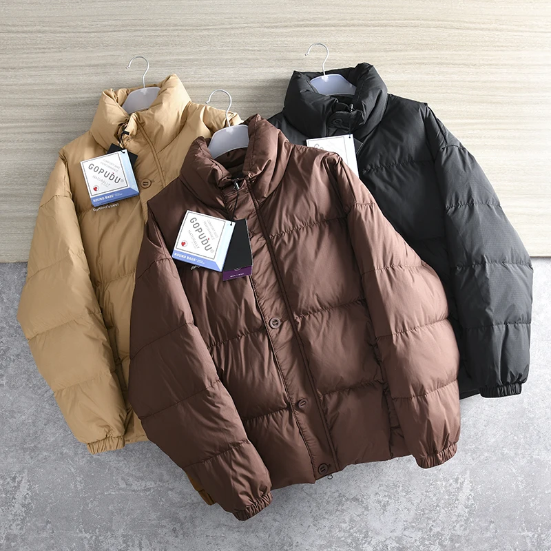 

Japanese Style Simple 90 White Duck down Men's Winter Casual All-Match Color Stand Collar down Jacket Trendy