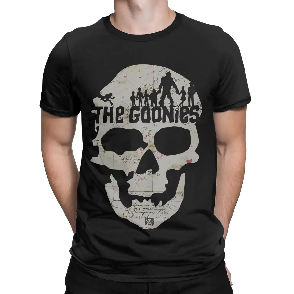 Pure Cotton Clothes Funny Short Sleeve O Neck Tee Shirt Plus Size T-Shirts Men The Goonies Skeleton Map Poster T Shirts