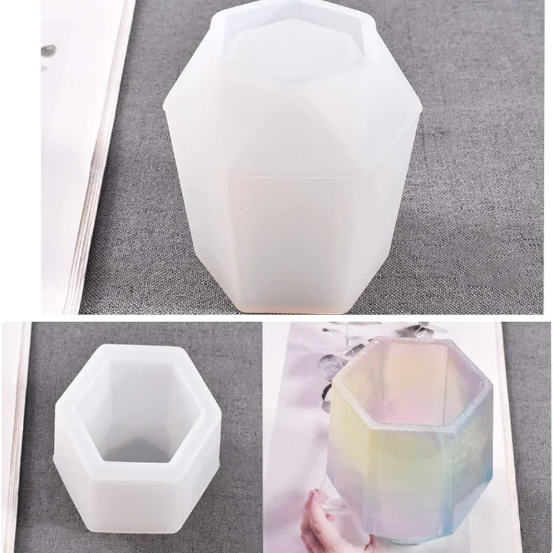 

1pc Pen Holder Mold Silicone Pencil Cup Flower Pot Epoxy Flower Pot Casting Resin Brush Holder Tray Resin Mold Hexagonal Epoxy R