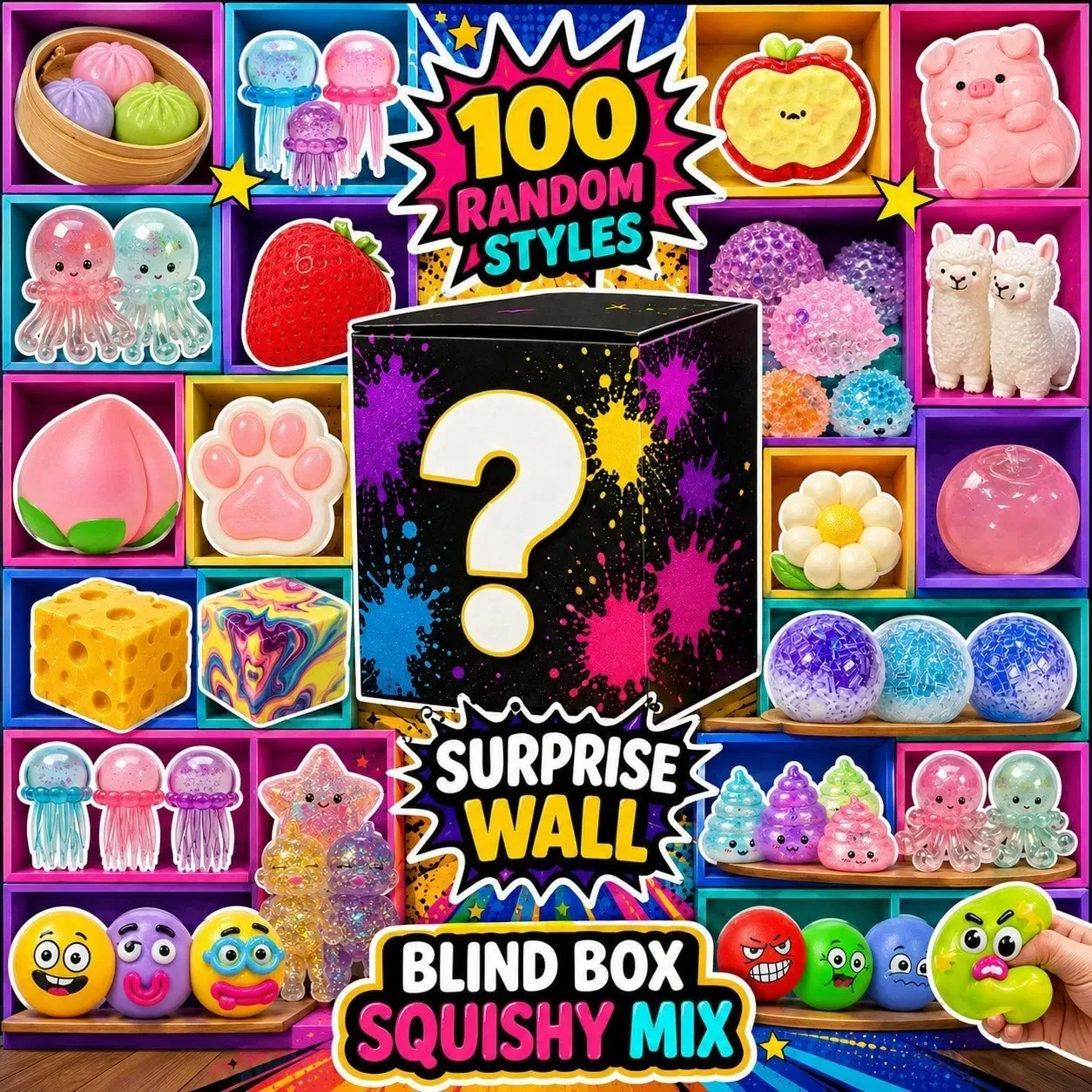&100+ Stück Überraschungsbox-Spielzeug, Neuheit zur Stresslinderung, Sortierte Quetsch-Figuren, Blindbox, Spaßiges Mysterium, Fidget, Stressabbau, Überraschung – Detail 2