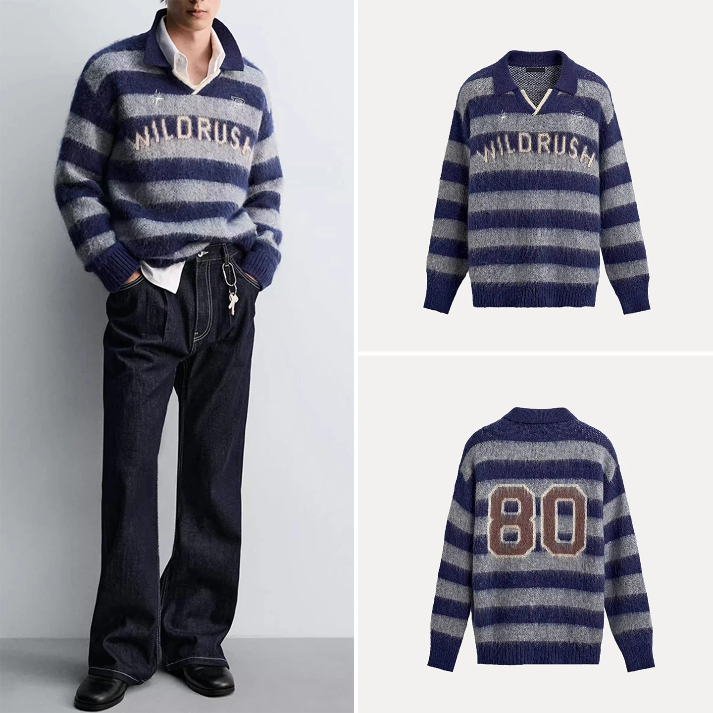 

Модный вязаный длинный све айрт для мужчин с вышивкой и выцветанием цвета, свободный крой, повседневная одежда, дышащий материал