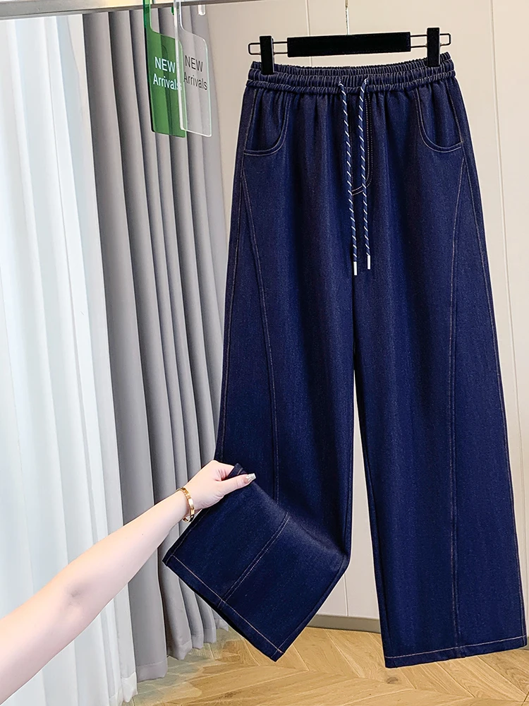 Authentic Early Autumn High Waist Loose Women's Jeans Straight Leg Cotton Blend Comfortable Casual Trousers for plus Size