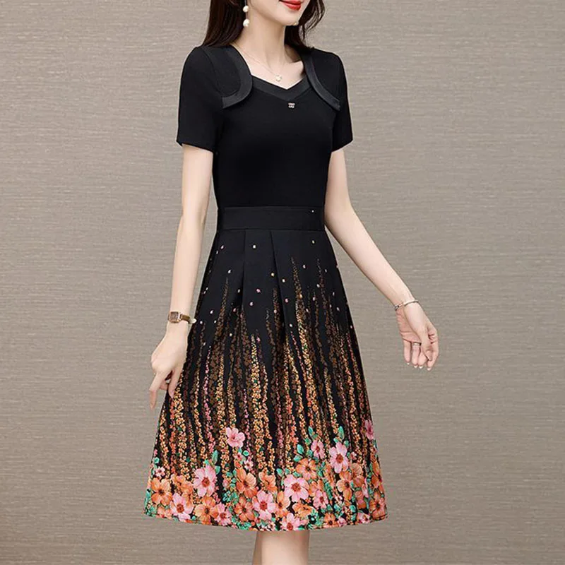

New Summer Fashion Style Dress Printed with Slim Short Sleeve Pocket Dresses