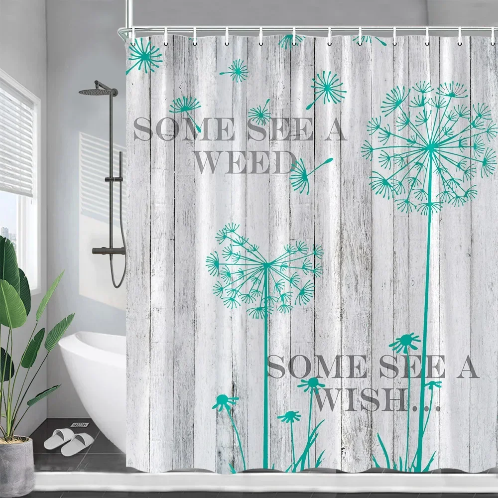 Black Dandelion Shower Curtains Rustic Farm Grey Wood Board Plant Floral Bath Curtain Polyester Fabric Bathroom Decor with Hooks image 4