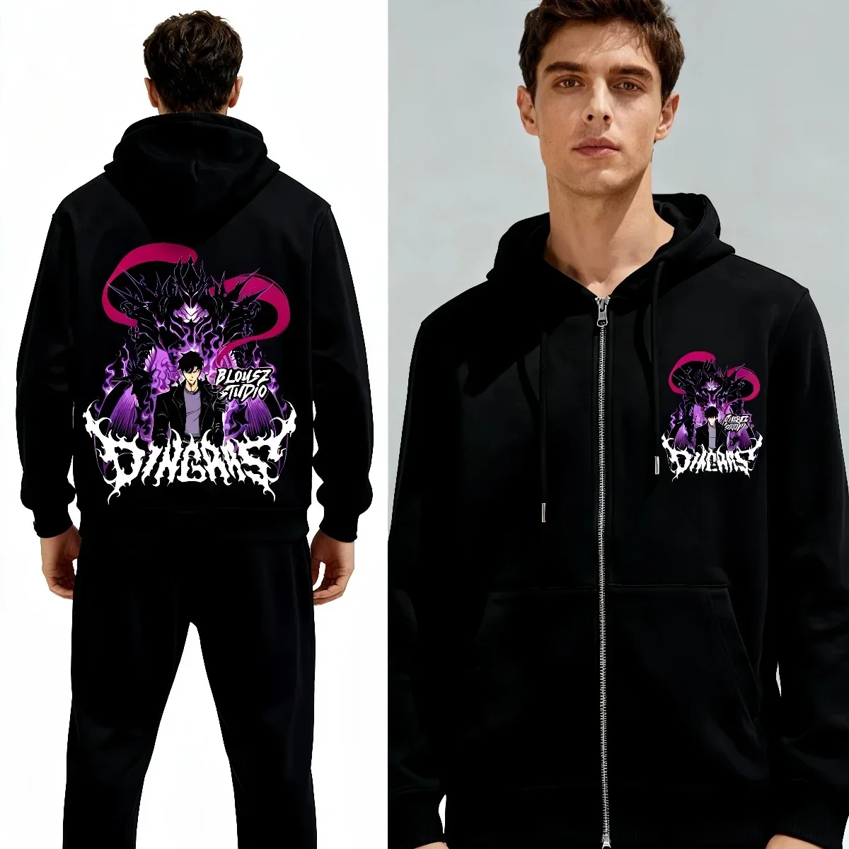 

Men's Cotton Zip Up Hoodie with BANDAI Print Pullover Sweatshirt Casual Streetwear Hooded Jacket Long Sleeve Fashion