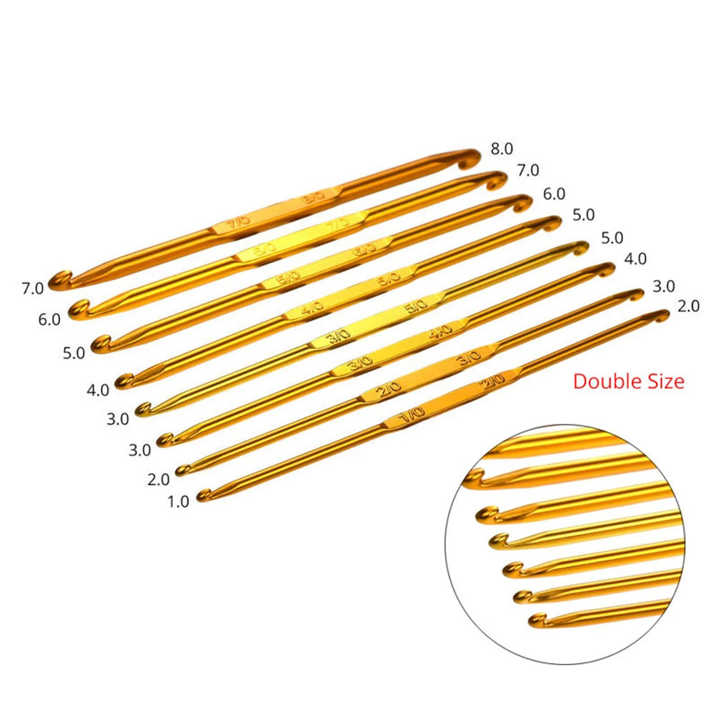 8 قطعة مزدوجة رئيس الكروشيه السنانير مجموعة سبائك الألومنيوم قبضة مريحة رمح طويل إبرة حياكة Diy بها بنفسك نسج الغزل عدة الكروشيه