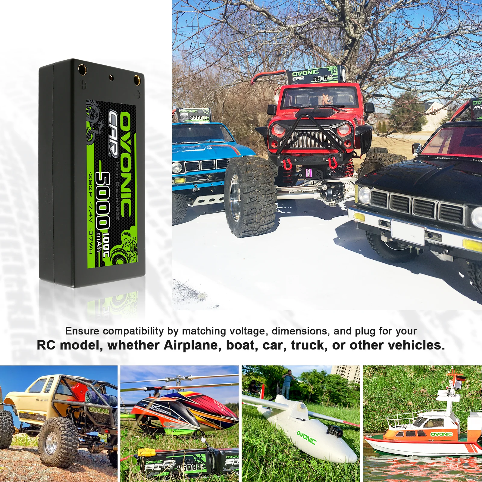 OVONIC Lipo-Akku 5000 mAh 100 C 7,4 V 2S RC mit Dean-Style T-Anschluss für RC-Flugzeug DJI Quadcopter RC-Flugzeug (2 Stück).