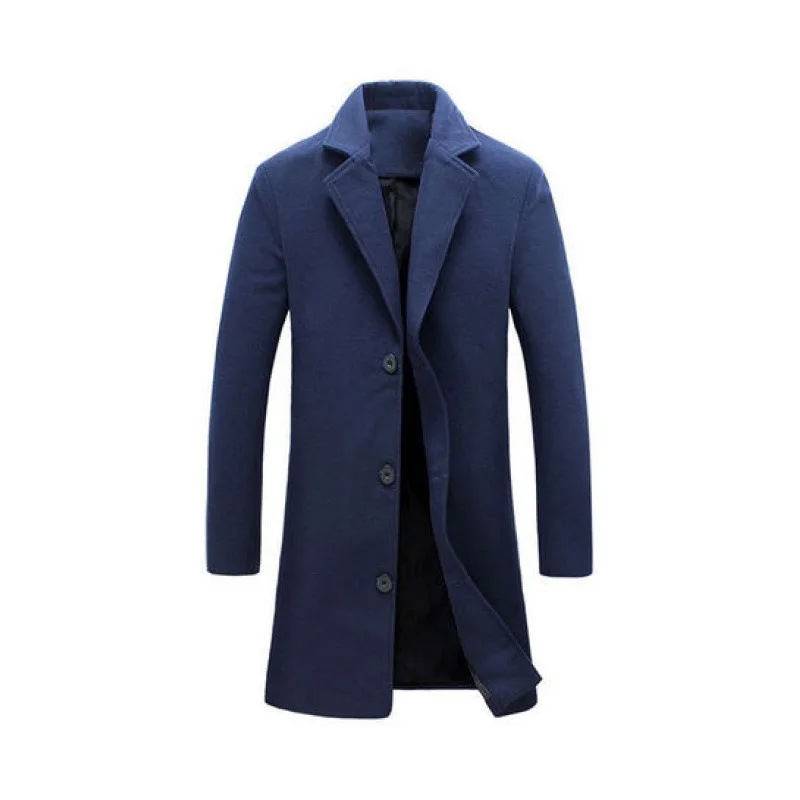 Men\'s Fashion Slim Fit Single Breasted Wool Coat Windbreaker Elegant British Spring and Autumn Coat Outerwear Men\'s Jacket
