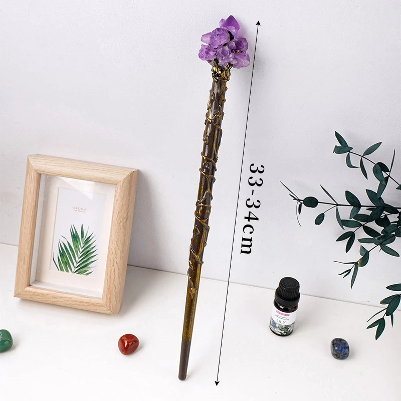 Natural Crystal Handmade Jewelry Magic Stick Witch Princess Cosplay Props Fairy Wand Halloween Gift Ritual Tool Decoration