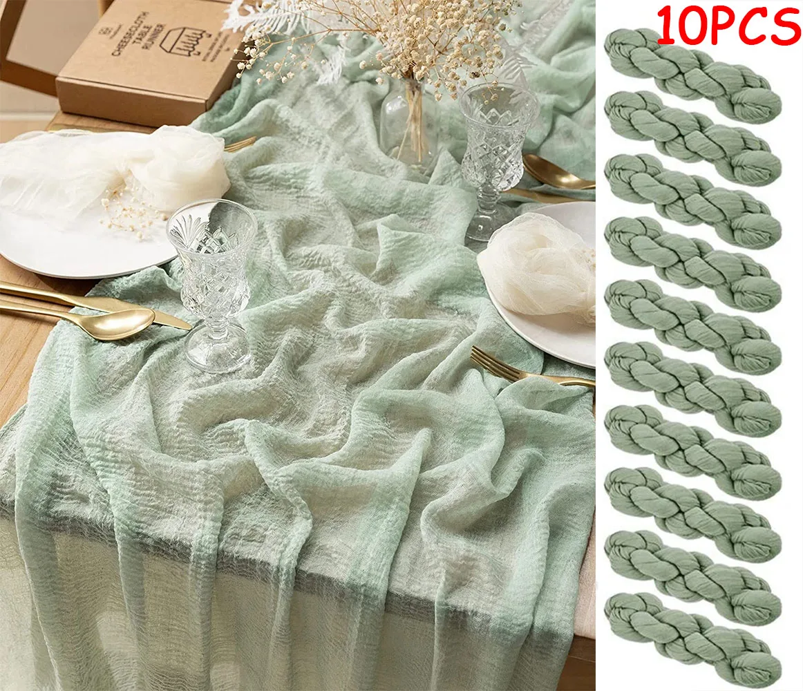 

10pcs Wedding Gauze Table Runner Semi-Sheer Vintage Cheesecloth Table Setting Dining Party Christmas Banquets Arches Cake Decor