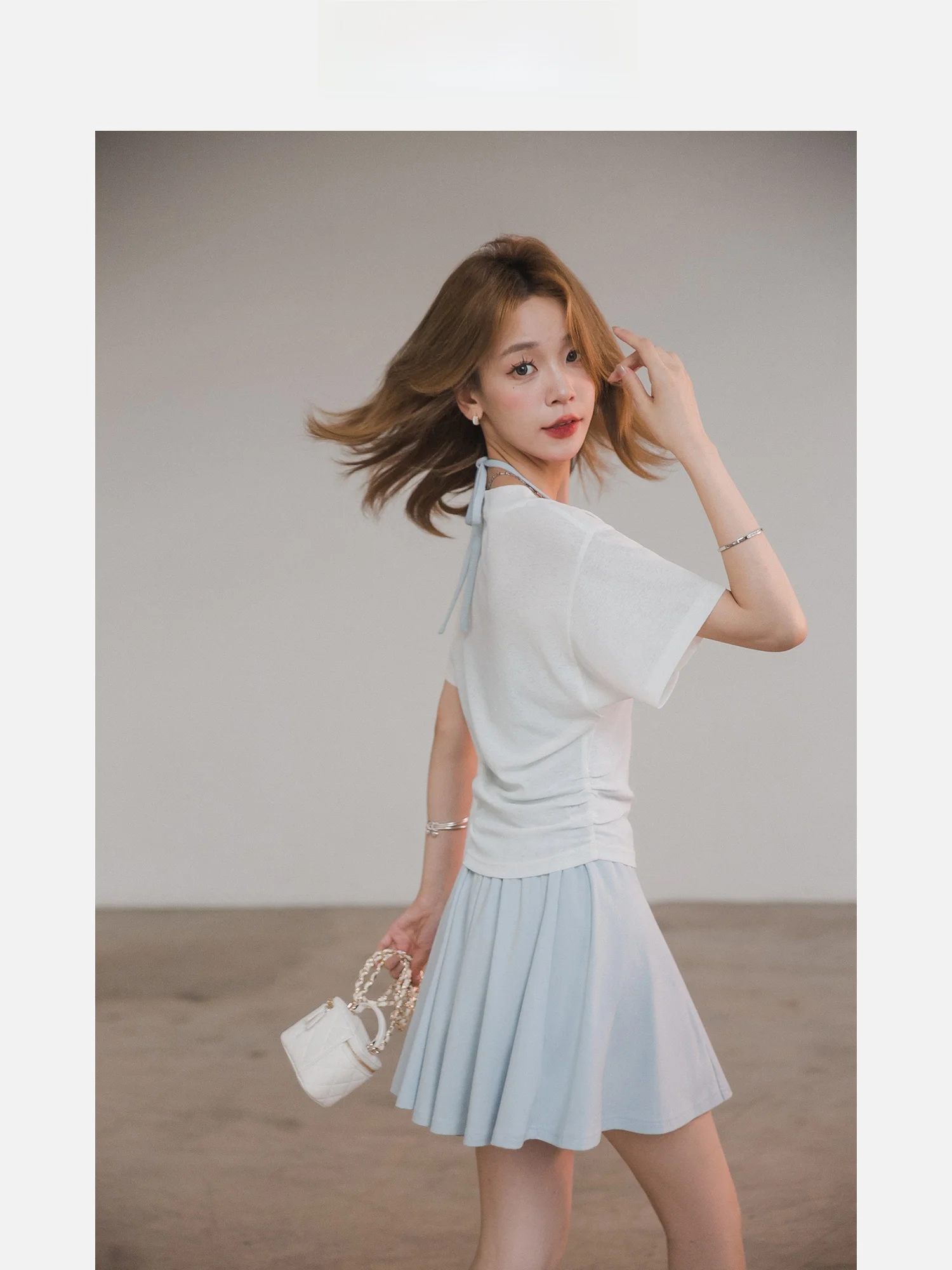 

Slimming ort Skirt Set Casual Lightweight Women's Summer Faion Tee-piece Suit V-ne Svel Vest Top A-line Skirt