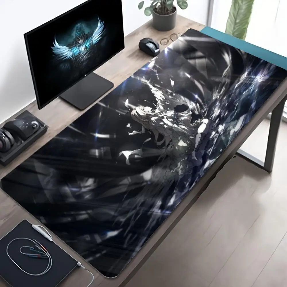 XXL Shattered Mirror Ethereal Anime Girl Mousepad Monochrome Dark Abstract Deskmat Anti-slip Rubber Overlock Large Gaming Mats