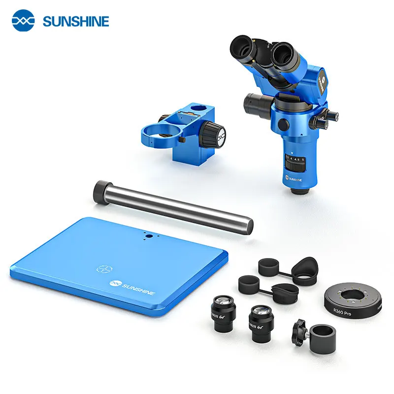 SUNSHINE R360 PRO Electronic Trinocular Microscope Tools Integrated 7-58X Continuous Coverage for PCB Mobile Phone Repair