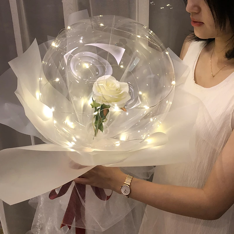 Bobble Ball Roses Ball Bouquet di fiori di palloncini con luci decorazione di nozze Bobble Ball Gift rose Balloons festa festiva