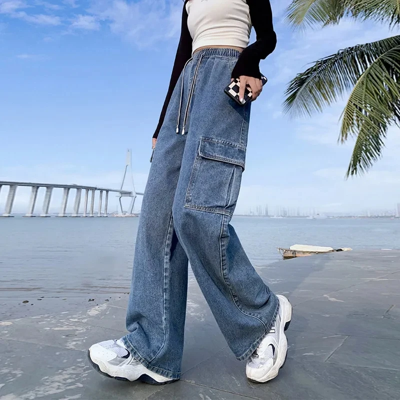

Women's Workwear Denim Pants 2025 Spring Autumn New Loose High waisted Straight leg Wide leg floor Pants Women Casual Jeans