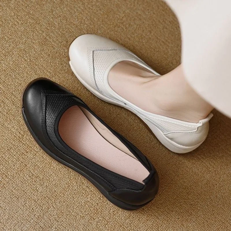 

Women's White Soft - Leather Comfortable Wedge Flats - Breathable & Versatile