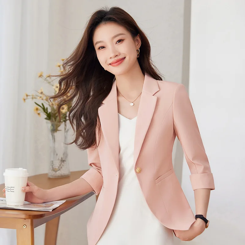 

3/4 Sleeve Suit Coat for Women2024Spring and Summer New High-Grade One Button Thin Suit Suit Work Clothes