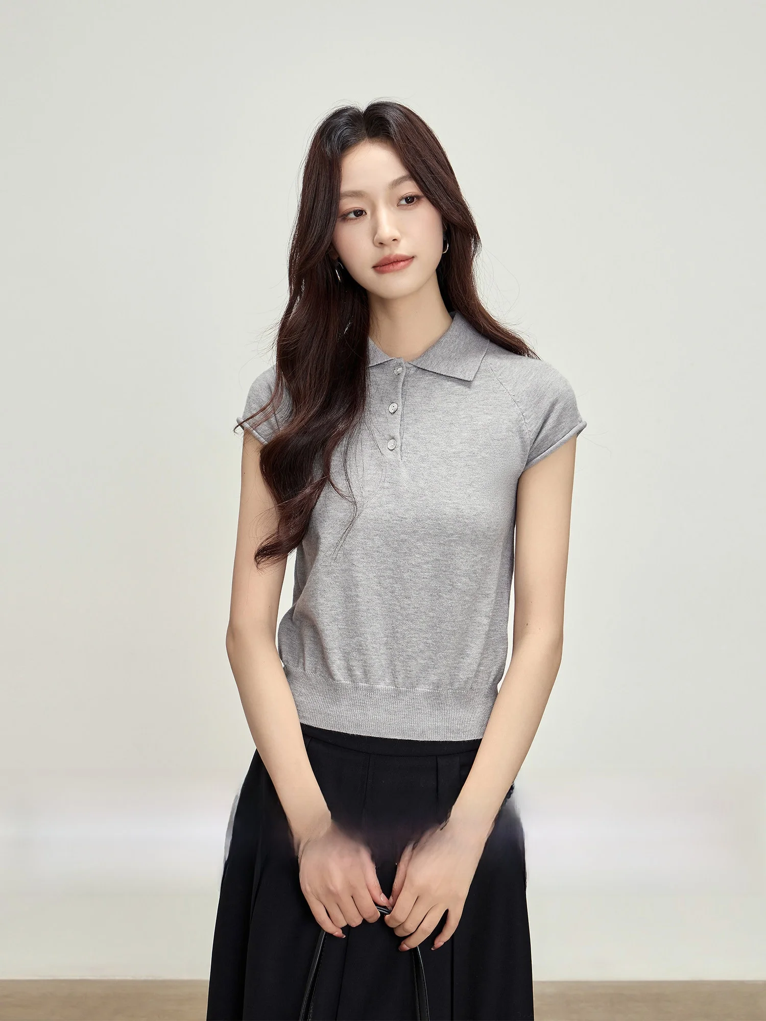 

Elegant Neck Knitted Short Sleeve T-Shirt Women's Slim Fit Summer Top Soft Comfortable Universal Style Spring Fashion