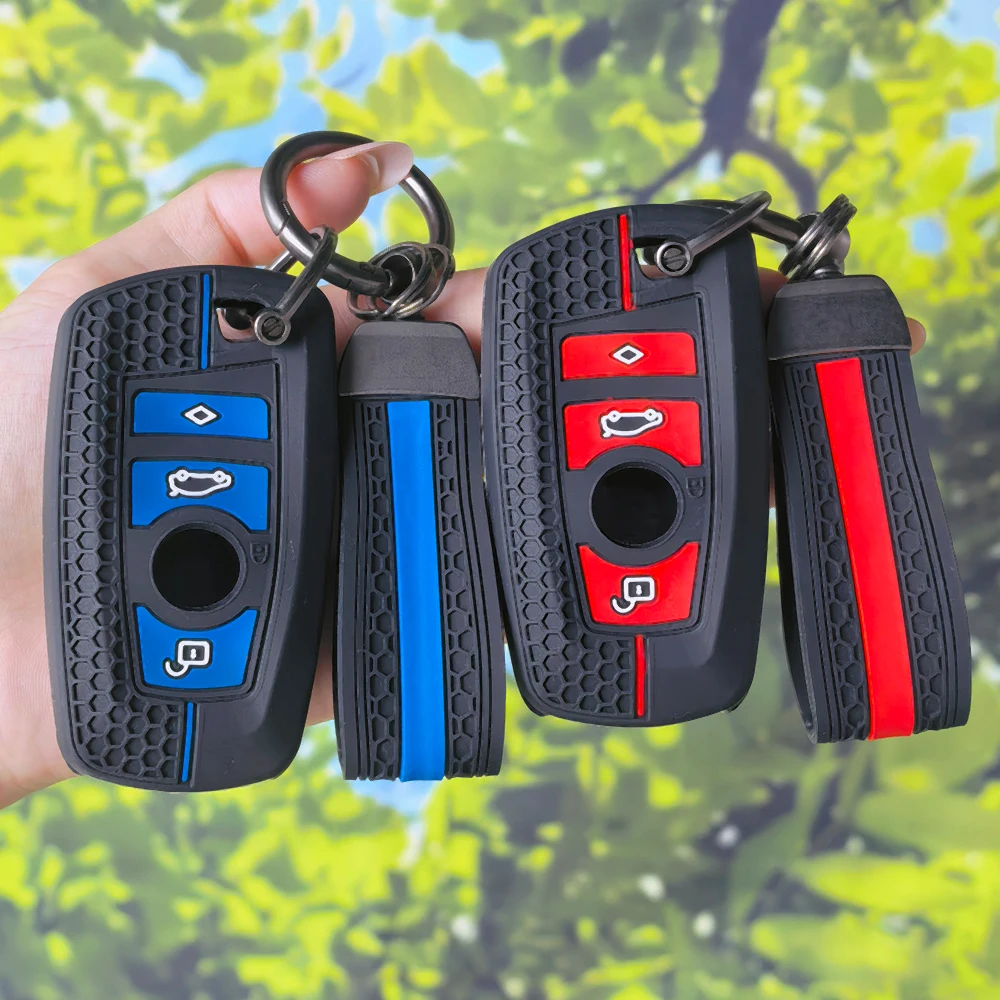 Honeycomb Texture Silicone Smart Key Cover With Keychain For BMW F30 F31 F32 F20 F10 1 3 5 7 Series X1 X3 X4 X5 M3 M4