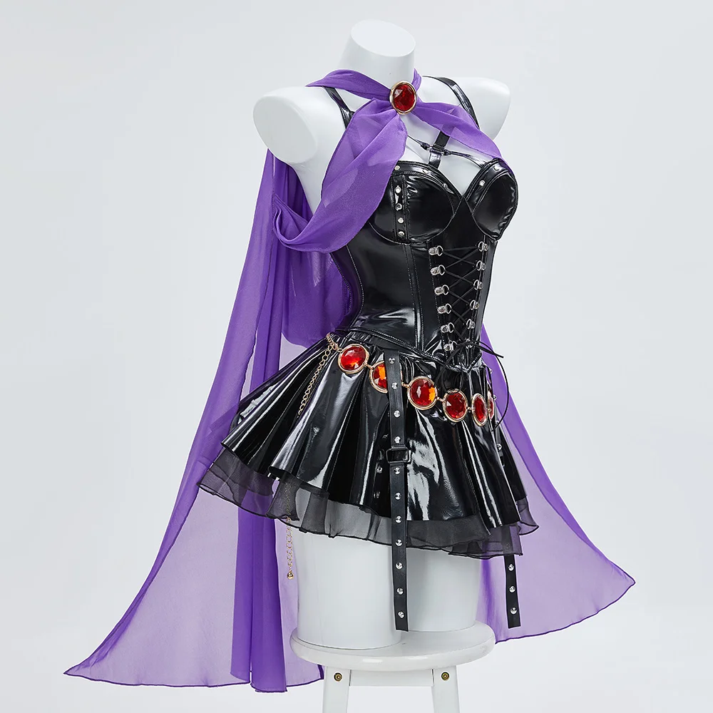 Miccostumes Women's Cosplay Costume Strap Tank Top and Skirt with Hooded Sheer Cape and Belt Halloween view 2