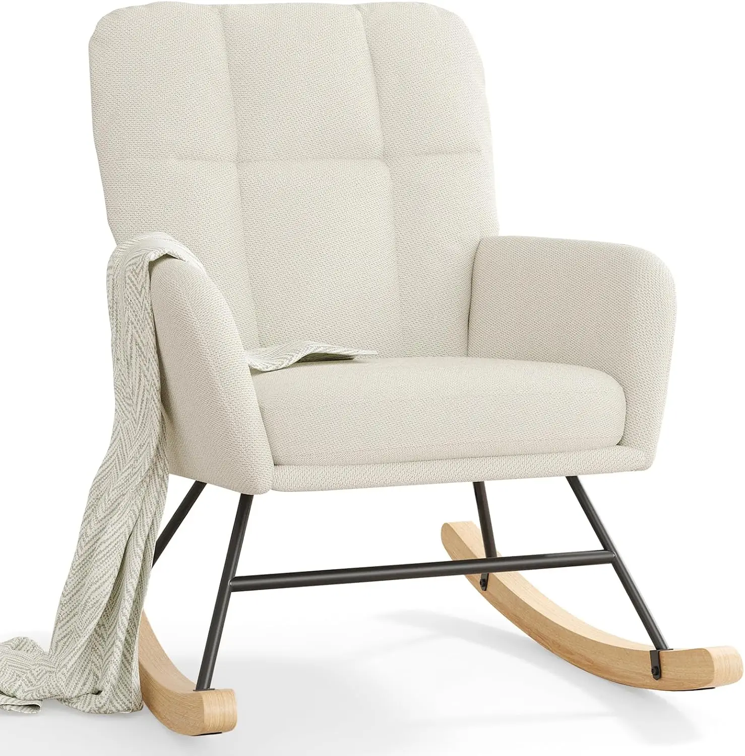 Upholstered Nursery Rocking Chair with Extra-Thick Foam Cushions, Silent Glide, Ergonomic Back, Detachable Cushion, 360 lbs Capacity, 15-Min Assembly