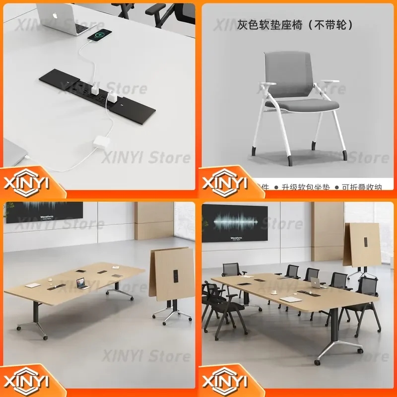 Folding Training Table for Office Conference Room Splicing Desk Multifunctional Retractable Long Table Portable Meeting Table