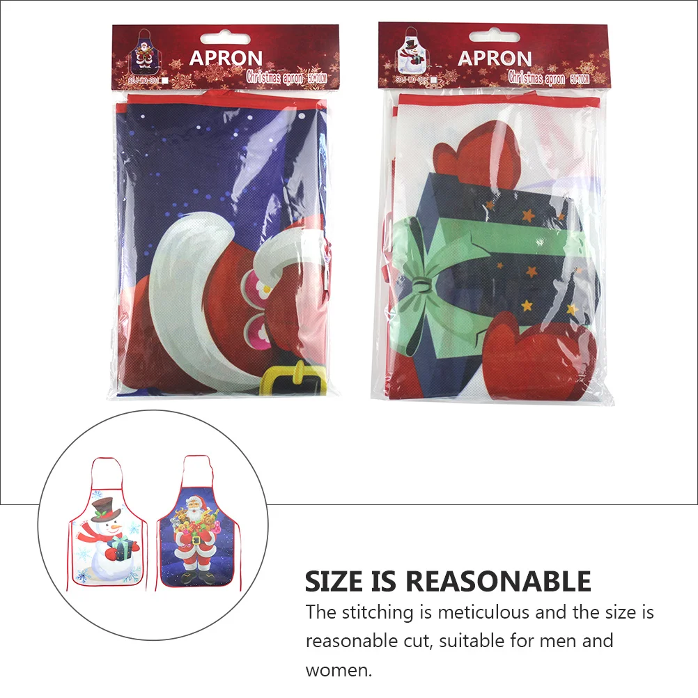 

2Pcs Christmas Apron Lovely Patterns Polyester Comfortable Light Weight Fold Cooking Clothing