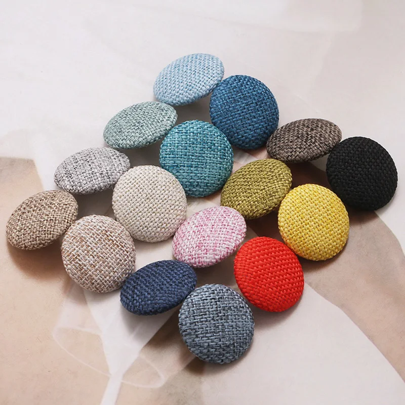 10Pcs Metal Fabric Linen Covered Button For Clothes Round Shank Buttons  Sofa Cushion Decor Cloth Button DIY Sewing Accessories