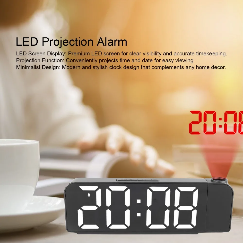 Durable Plastic Alarm Clock White-light Large-screen Digital Alarm Clock Black-faced LED Projection Alarm Clock Home Use