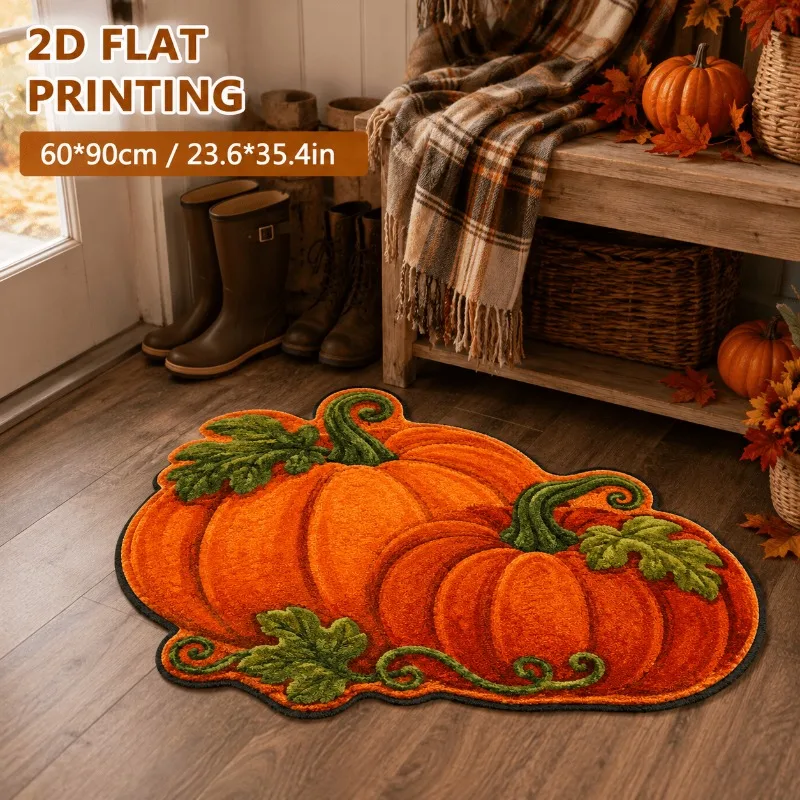 VIKAMA Fluffy Creative Carpet Autumn Pumpkin Pattern Doormat Carpet For Living Room Rug For Bedroom Bathroom Mat Kitchen Rug