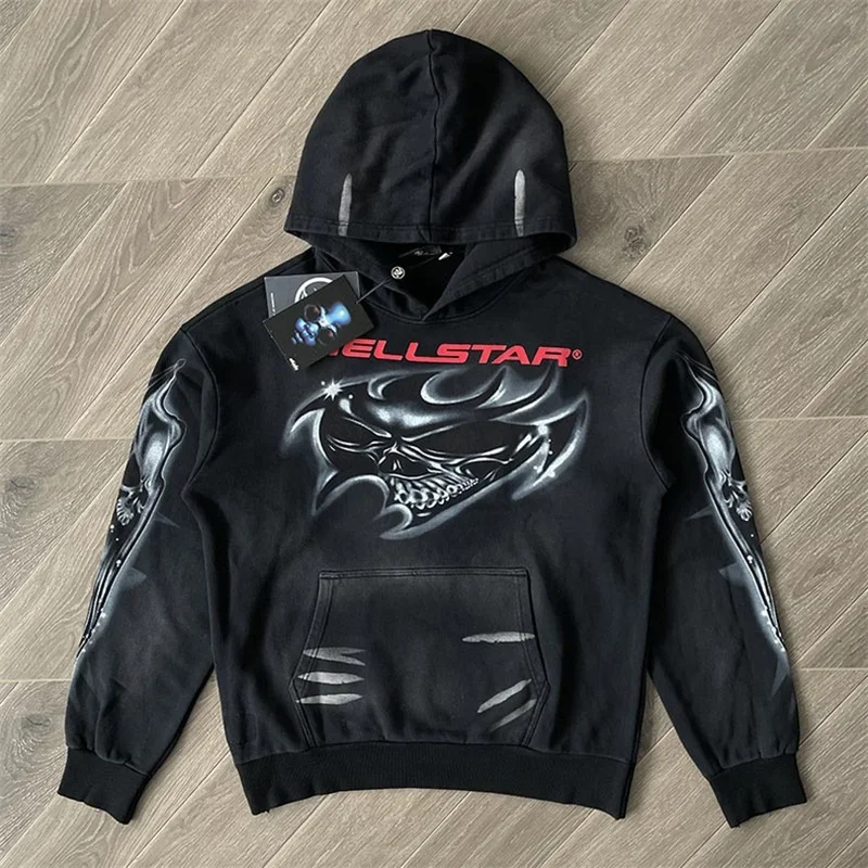 

24ss Oversized HELLSTAR Studios Flare Black Flame Hoodie Men Women 1:1 Best Quality Casual Hooded Pullovers