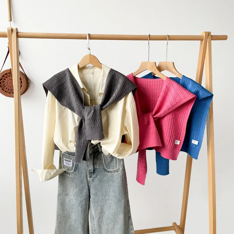 

Knitted solid color shawl with cross shawl for women's office air-conditioned room neck guard decoration small waistcoat fake