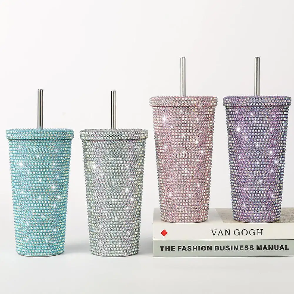 

Стакан из нержавеющей стали с двойными стенками со стразами, зеркальная кофейная чашка, роскошный контейнер для напитков, элегантный подарок, посуда для напитков