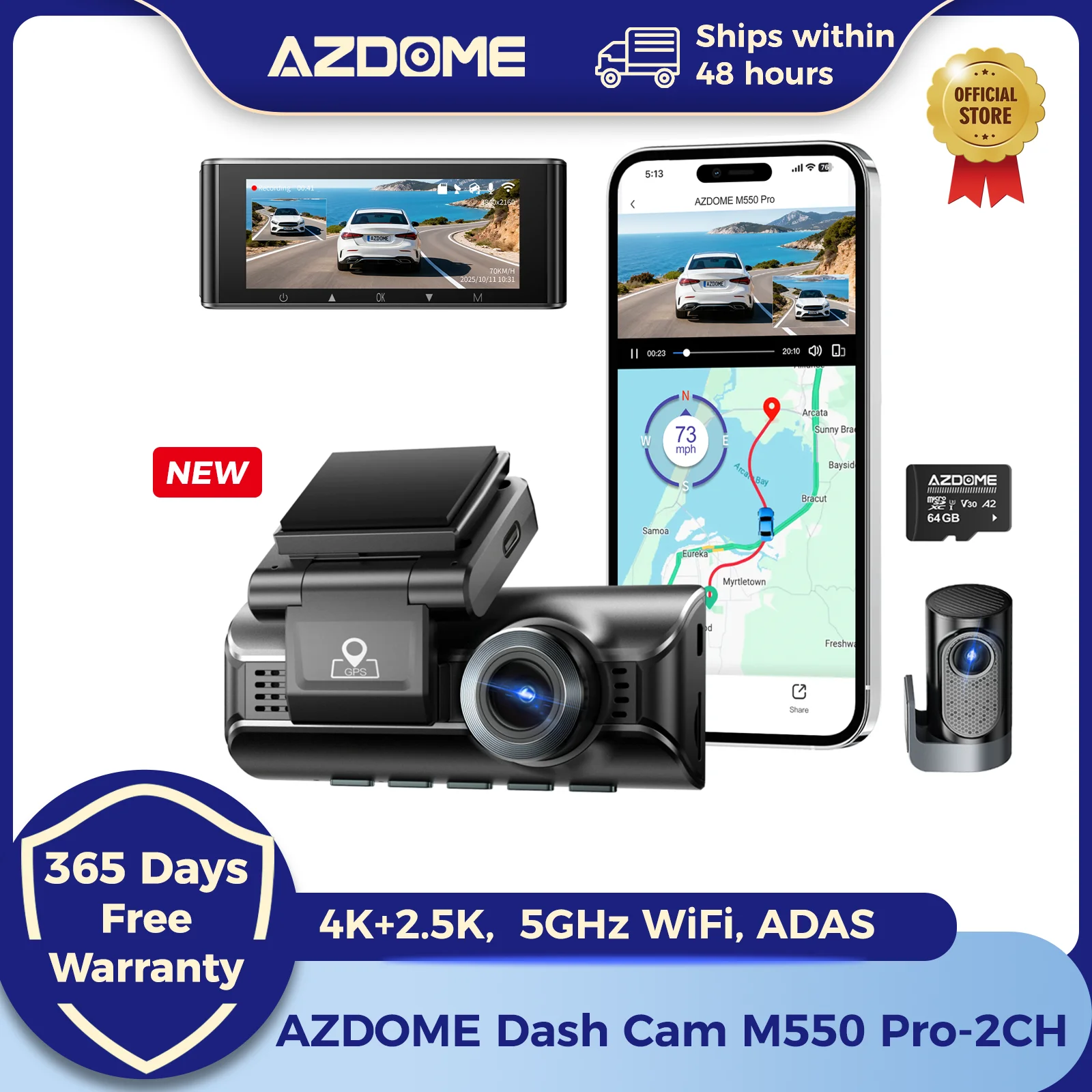 Câmera Veicular AZDOME M550 Pro 4K WiFi GPS