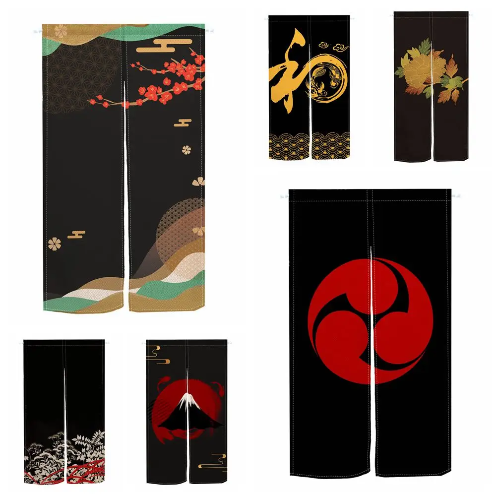 

Black Noren Japanese Door Curtain Simple Pattern Home Decoration Bedroom Kitchen Entrance Opaque Doorway Curtain Half-Split