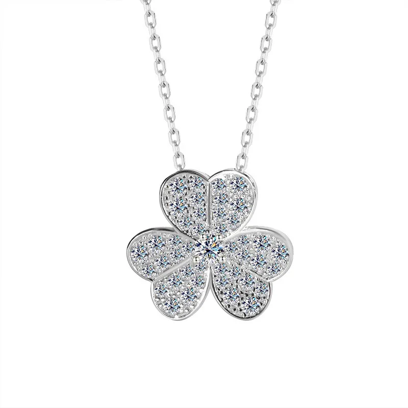 

925 Sterling Silver D Color Moissanite Clover Flower Pendant Necklace Women Fine Jewelry Diamond Charm Necklaces Pass Tester