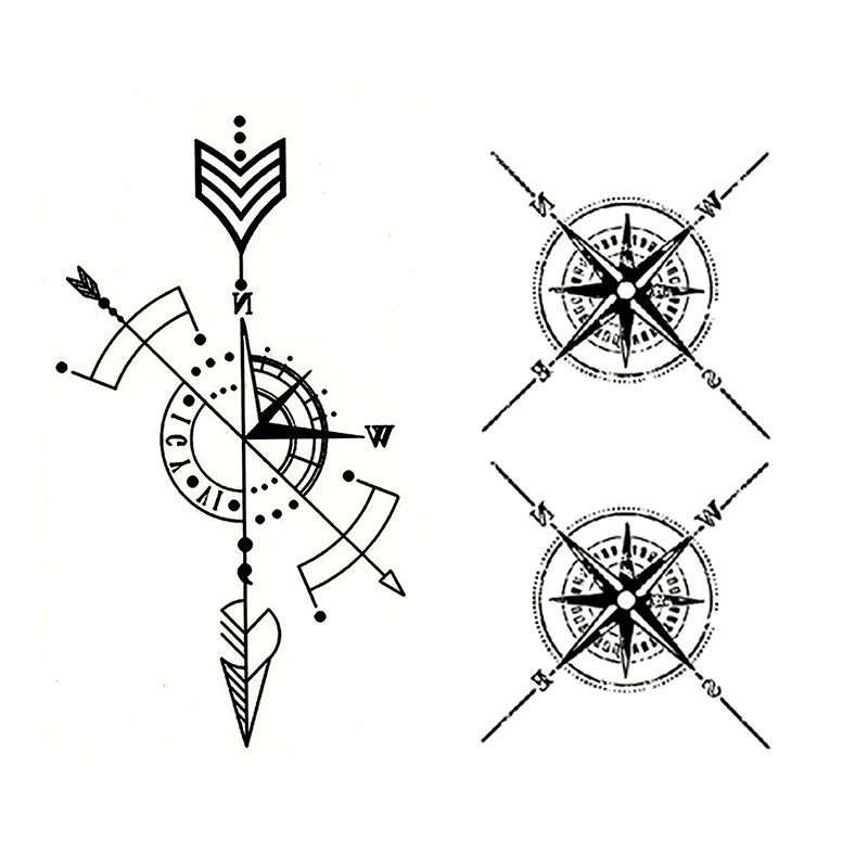 Waterproof Temporary Tattoo Sticker Compass Arrow Roman Clock Small Body Art Flash Tattoo Fake Tattoo for Women Men