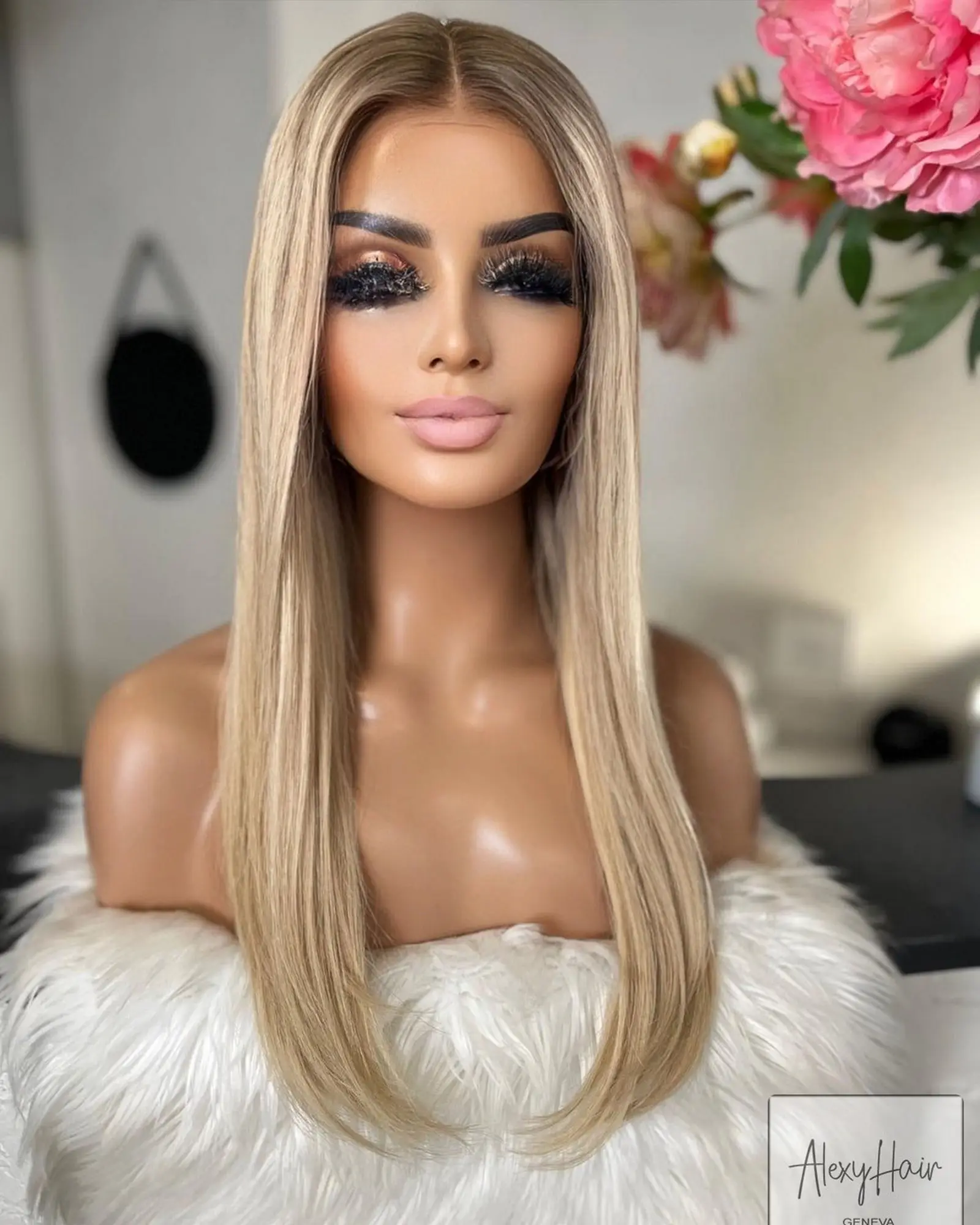 Ombre Ash Platinum Blonde Synthetic Lace Front Wig Long Natural Straight Wig Easy To Wear Body Wave Blend Human Hair Daily Use