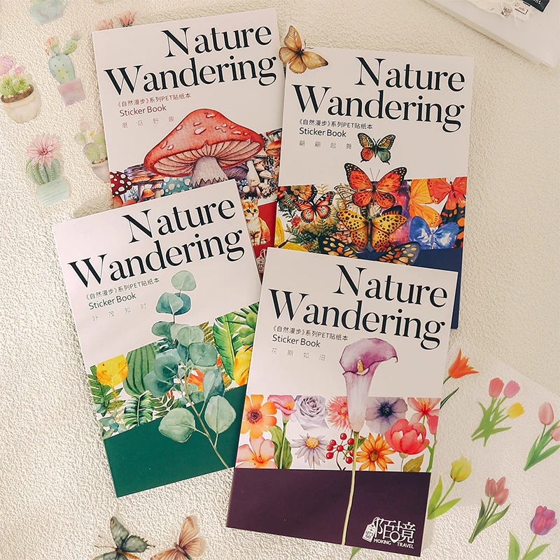 Pegatina de material de decoración de la serie Nature Wandering, suministros de diario de chatarra, álbum de recortes, 4 estilos, 20 piezas