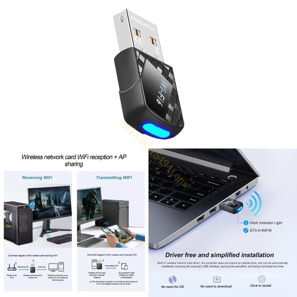 

AX900 USB WiFi 6 Bluetooth-совместимый адаптер-адаптер Двухдиапазонный адаптер сетевого беспроводного приемника 2,4 ГГц и 5 ГГц
