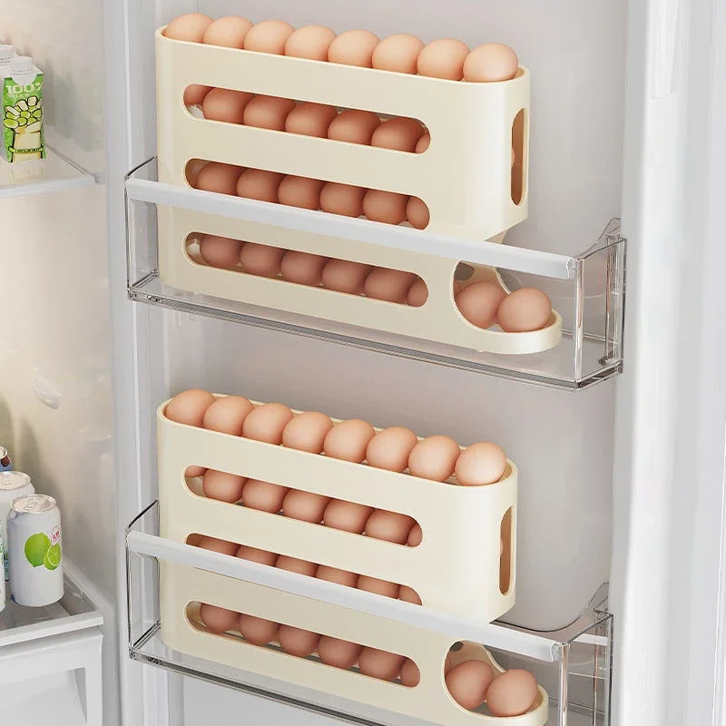 Automatic Scrolling Egg Rack Egg Storage Box Slide 4 Floors Ladder Style Refrigerator Eggs Dispenser Egg Organizer Holder