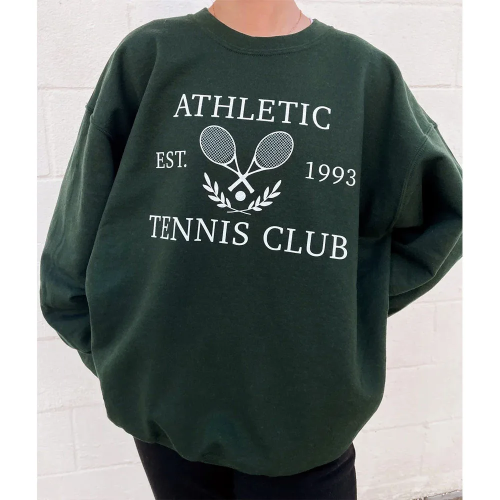 Athletic Est.1993 Tennis Club Women Y2K Sweatshirts Autumn Winter Long Sleeve Thick Warm Fleece Pullover Retro Style Jumper