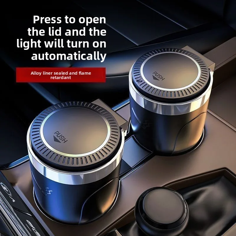 

Car Ashtray with Lid Smell Proof Stainless Steel Blue Led Portable Ashtray Cup for Auto Fireproof Shell One Touch Open