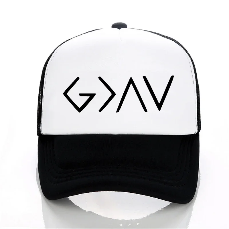 

God Is Greater print hat Christian God Specific Symbols Male hat Fashion Mesh trucker Baseball Caps